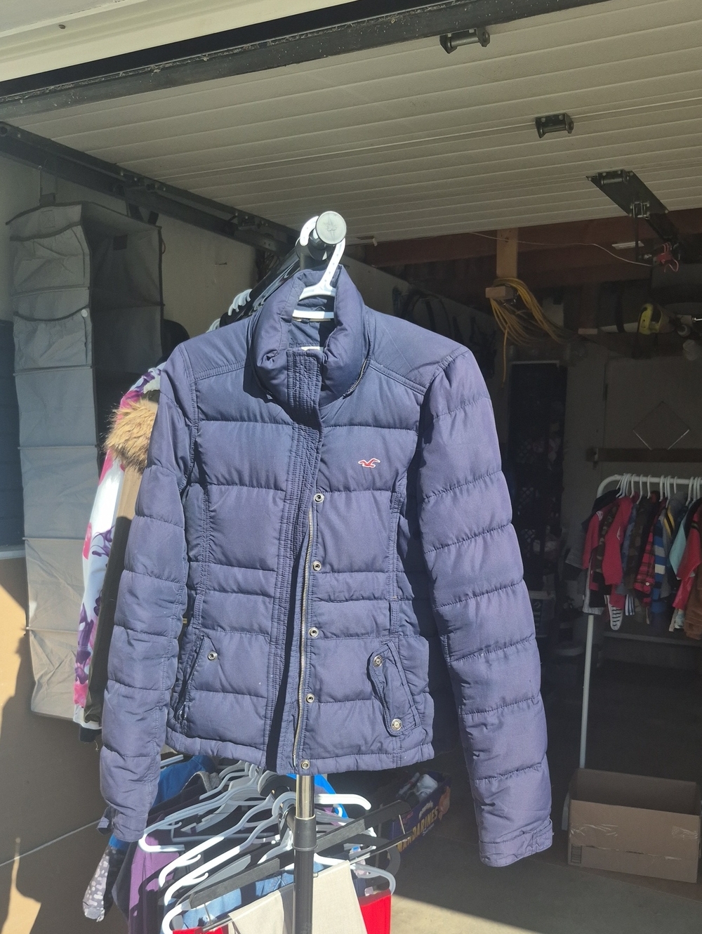 Hollister Navy Quilted Puffer Jacket with Stand Collar - Women's